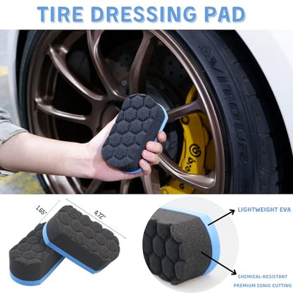 oesee 6PCS Car Wheel Cleaning Detailing Pro Kit, Tire Brush, 2 PCS Soft Wool Rims Brush, Detailing Brush, and Tire Dressing Pads, Scratch-Free & Multipurpose Tire Brush - color: 6 Pack (Blue & Black)