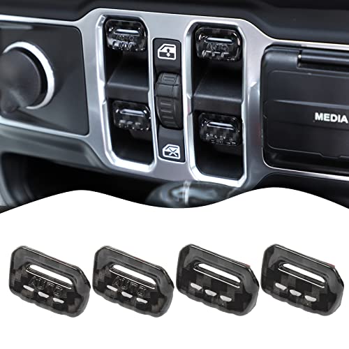 4PCS Window Switch Button Cover Trim Carbon Fiber Interior Accessories for Jeep Wrangler JL JLU Gladiator JT 2018-2024 2025+ - color: Carbon Fiber Texture