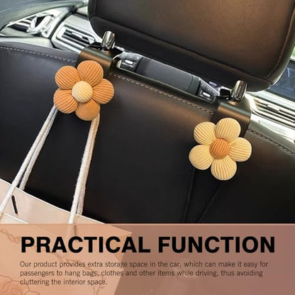 Downhill 2 PCS Car Headrest Hooks, Cute Flower Car Seat Storage Hook, Portable Car Seat Storage Hooks, Universal Car Seat Accessory, Suitable for Wallets and Bag Outer Covers (Beige)