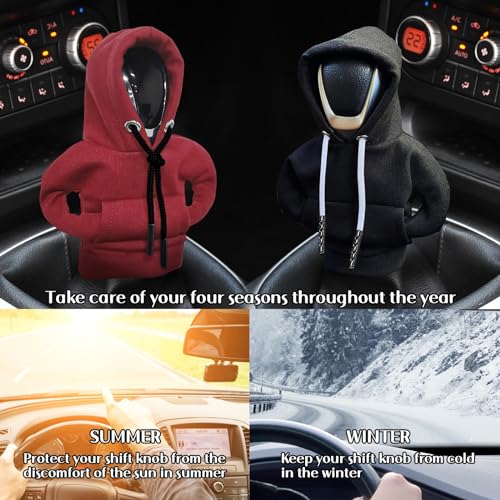 vvag Hoodie Car Gear Shift, Dutch Velvet, Black+Red, Universal Fit Knob Cover, 16 x 11.5cm/6.3 x 4.5inch - color: Black+Red