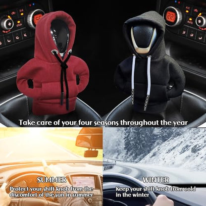 vvag Hoodie Car Gear Shift, Dutch Velvet, Black+Red, Universal Fit Knob Cover, 16 x 11.5cm/6.3 x 4.5inch - color: Black+Red