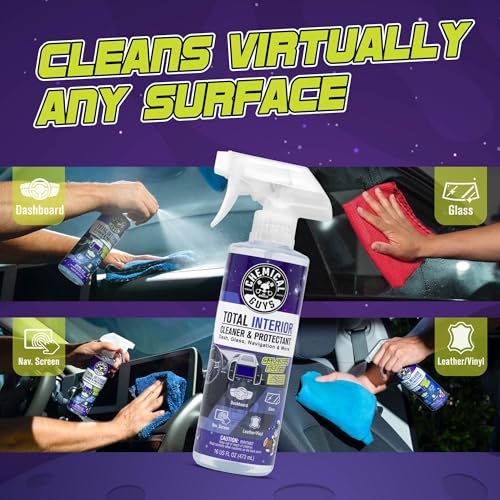Chemical Guys Total Interior Cleaner & Protectant - 2 Pack (16 oz Each) All-in-One Car Interior Cleaner for Dash, Seats, Carpet, Glass, Vinyl, Leather, and Plastic - Galactic Scent - size: 16 Fl Oz (Pack of 2)
