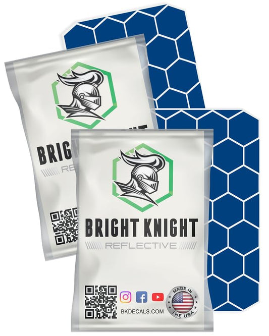 BRIGHT KNIGHT DECALS Hexagon Reflective Stickers for Helmet - Blue, Pack of 2, Motorcycle Helmet Stickers, 3M Waterproof Reflective Vinyl Tape for Hard Hats, Cars & Bike Decals for Night Visibility - color: Blue, size: 2 pk