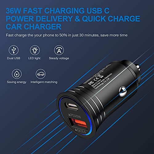USB C Car Charger, 38W Fast Charge Car Charger Adapter PD&QC 3.0 Dual Port Cigarette Lighter USB Plug for iPhone 17e 17 Pro Max Air 16e 16 15 14 13 12 11 SE XR XS X 8, Samsung Galaxy S26 S25 S24 S23