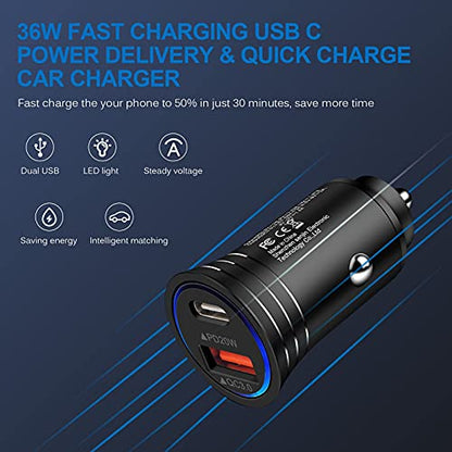 USB C Car Charger, 38W Fast Charge Car Charger Adapter PD&QC 3.0 Dual Port Cigarette Lighter USB Plug for iPhone 17e 17 Pro Max Air 16e 16 15 14 13 12 11 SE XR XS X 8, Samsung Galaxy S26 S25 S24 S23