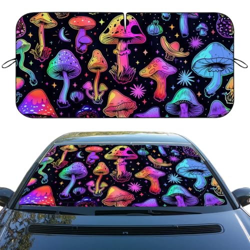 Mushrooms Car Window Sun Shield Neon Psychedelic Colorful Stars Night Front Window Sun Shade Rays Sun Shade Visor Protector for Car Sedan Truck SUV Accessories 59" X 31" - color: Mushrooms_18, size: 59"L x 31.5"W