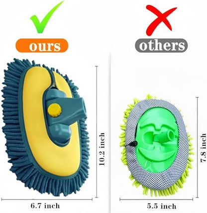 Car Wash Brush with Long Handle, Car Wash Mop Mitt with 2 Replacement Head , Extension Pole Car Brush Cleaning Kit for Cars Trucks - color: Green-2 Heads