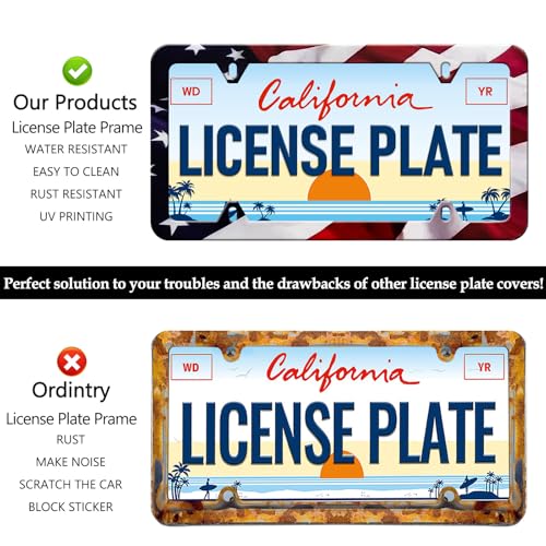 LIN KANG American Flag License Plate Frame Holder - 2 Pack Patriotic Universal Aluminum Matte Stripe US Flag Gloss Car Plate Frame Covers with 4 Holes and Screws Fasteners Caps - color: Matte American Flag 4 Holes C