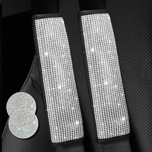 2PCS Bling Car Seatbelt Strap Covers for Women Girls - Crystal Rhinestone Velvet Shoulder Pad Protector - Diamond Shine Safety Shoulder Pad, Car Decor Interior Accessories (B-Sliver 2) - color: B-Sliver 2