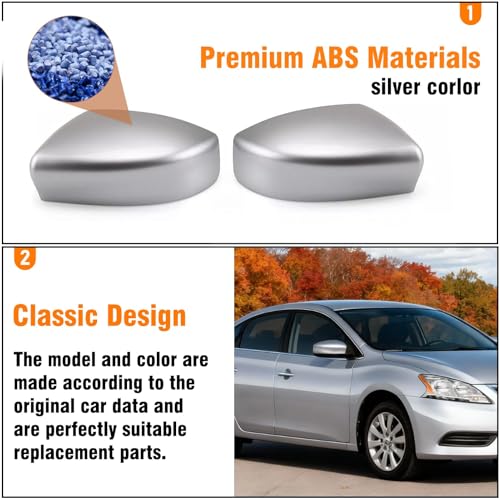 Moonlinks Compatible with Nissan Sentra 2013 2014 2015 2016 2017 2018 2019 Side Mirror Cover Replacement,Silver Left Driver & Right Passenger Side Door Rearview Side Mirror Cap Without Turn Signal - size: Silver-Pair