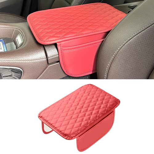 Upgraded Car Middle Center Console Cover with 2 Storage, Universal Microfiber Leather Car Armrest Cover Cushion Universal Vehicle Middle Console Cover, Most Vehicle, SUV, Truck. (Red) - color: Red