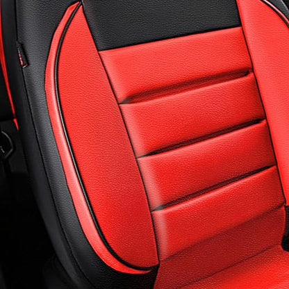 CAR PASS Leather Car Seat Covers Front Seats Only, Universal Fit Automotive Interior Waterproof 3D Foam Back Support Car Seat Covers for Trucks Vans and SUVs Airbag Compatible 2 Pieces （Black Red - color: Red Front