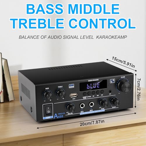 Romica AK55 Stereo Audio Amplifier, 2 Channel 500W Bluetooth 5.0 Home Audio Stereo Receivers with FM, Echo, AUX, USB, SD, MIC, Optical & Coaxial Inputs, AMP for Passive Speakers and Active subwoofer - style: 2.0 CH With Opt/Coax Input