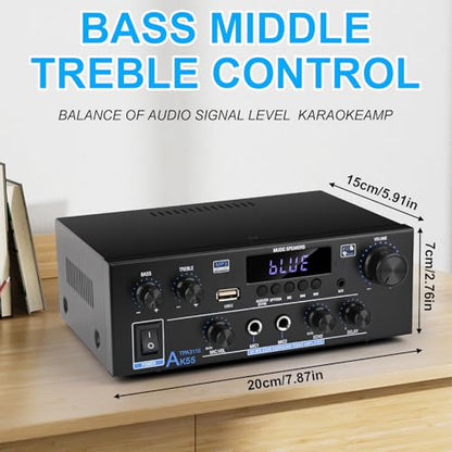 Romica AK55 Stereo Audio Amplifier, 2 Channel 500W Bluetooth 5.0 Home Audio Stereo Receivers with FM, Echo, AUX, USB, SD, MIC, Optical & Coaxial Inputs, AMP for Passive Speakers and Active subwoofer - style: 2.0 CH With Opt/Coax Input