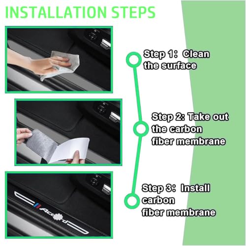 4PCS Carbon Fiber Leather Car Door Sill Protectors,Black Car Door Sill Scuff Plate,Front & Rear Car Door Threshold Guards