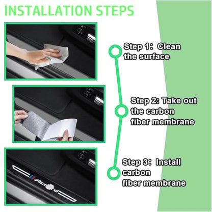 4PCS Carbon Fiber Leather Car Door Sill Protectors,Black Car Door Sill Scuff Plate,Front & Rear Car Door Threshold Guards