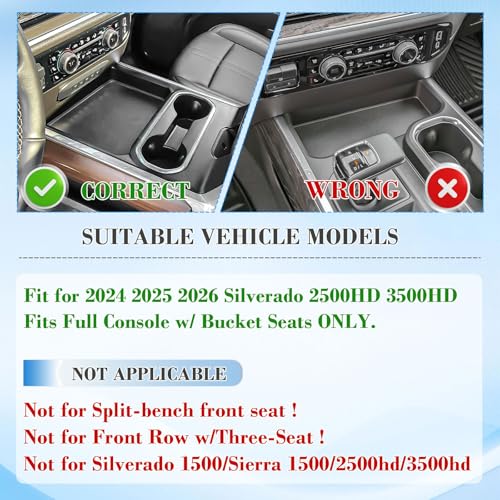 EDBETOS Front Center Console Organizer Tray for 2024 2025 2026 Chevy Silverado 2500HD/3500HD Console Compartment Cover Insert Hidden Organizer (Full Console w/Bucket Seats Only ! Not for Sierra!)