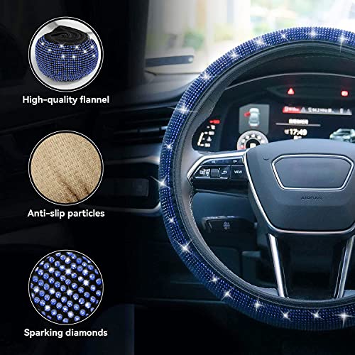 Bling Steering Wheel Cover, Rhinestone Steering Wheel Cover with Crystal Diamond for Women, Sparkling Car Wheel Protector Universal Fit 14-15 inches - Royal Blue - color: blue