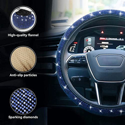 Bling Steering Wheel Cover, Rhinestone Steering Wheel Cover with Crystal Diamond for Women, Sparkling Car Wheel Protector Universal Fit 14-15 inches - Royal Blue - color: blue