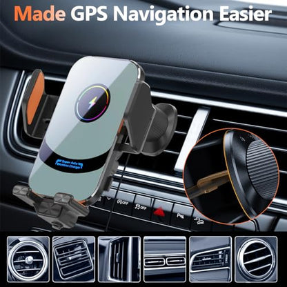 15W Fast Wireless Car Charger, Peltier Cooling Fast Charging Auto-Clamping Car Phone Mount, Anti-Shake Hands Free Car Cell Phone Holder, Universal for iPhone & Samsung Galaxy Series