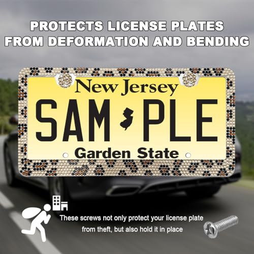 DXNQ Bling License Plate Frame, Sparkly Rhinestone Diamond License Plate Cover with Crystal Screws Caps, Glitter Crystal Stainless Steel License Plate Holder for Women, Car Accessories (Leopard) - color: Leopard