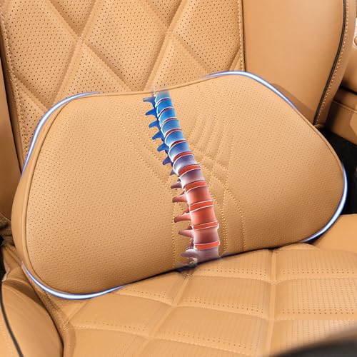 Lumbar Support Pillow for Car Seat, Office Chair Leather Memory Foam Lower Back Cushion for Back Pain Relief Improve Posture, Ergonomic Back Rest for Gaming Chair, Palomino, 1PC - color: Palomino Brown, size: B