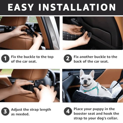Oiilores Dog Car Seat for Small Dogs,Washable Pet Booster Seats for Car with Clip-On Safty Leash, Reversible Puppy Carseat with Storage Pockets, Travel Carrier Bed for Dogs Under 25 lbs, Grey