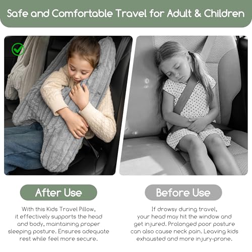 HIGOGOGO Washable Travel Pillow, Car Pillow for Kids & Adults, Upgraded Travel Pillows with Removable Soft Cover and High-Support Foam, Fix Neck and Body Sitting/Sleeping on The Trip, Dark Grey - color: A-dark Grey
