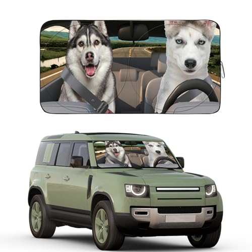 Gven Windshield Sun Shade for Car Front Window Cover Sunshades Visor Automotive Sun Shield for Full-Size Sedan & SUV, Mid-Size SUV, Sports Cars Mid-Size Pickup Truck Car Accessories（Dogs, L） - color: Dogs Driving, size: Large