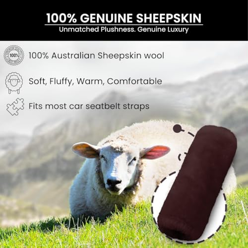 Andalus Brands 2-Pack Authentic Sheepskin Seat Belt Cover Pad – Ultra Soft Car Shoulder Pads, Neck Cushion Protectors with Genuine Natural Merino Wool (Mocha) - color: Mocha