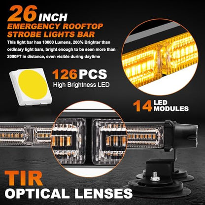 ASPL 26inch 126 LED Rooftop Emergency Strobe Lights Bar Double Side Flashing Safety Warning Traffic Advisor Light Bar Hazard Snow Plow Light for Work Trucks Vehicles Construction Tow Pickup(Amber) - color: Amber