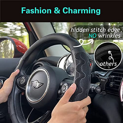 PINCTROT Small Size Steering Wheel Cover Great Grip with 3D Honeycomb Anti-Slip Design, 14 Inch (All Black) - color: 3.Black (All Black), size: Small Size[14''-14 1/4'']