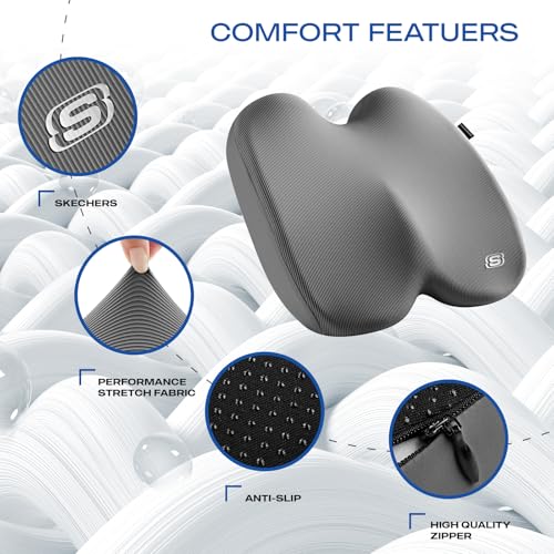Skechers Seat Cushion, Ergonomic Memory Foam Cushion for Long Sitting Hours on Office & Home Chair, Car Seat Cushion for Sciatica, Coccyx Cushion,Gray - color: Gray