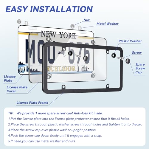 Clear License Plate Cover & Frames, 2PCS License Plate Protector Rust-Proof Auto Licenses Plates Holder with Screws & Caps, Universal Vehicle License Protector (transprent) - color: transprent