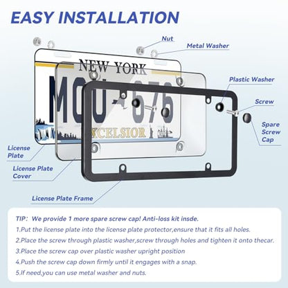 Clear License Plate Cover & Frames, 2PCS License Plate Protector Rust-Proof Auto Licenses Plates Holder with Screws & Caps, Universal Vehicle License Protector (transprent) - color: transprent