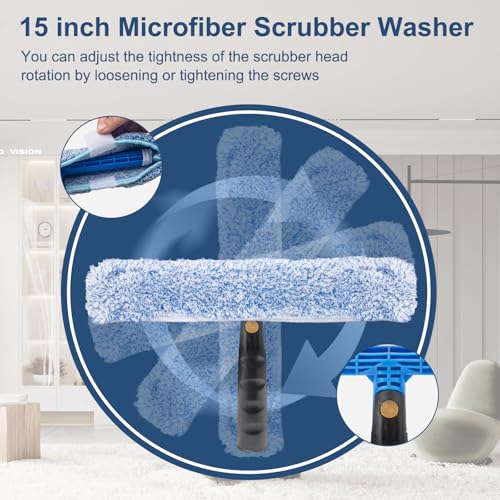 Professional Window Cleaning Kit, 14" Rubber Squeegee with 15" Microfiber Scrubber, Window Cleaning Tool for Home, Window Washing Equipment Commercial & Household Use
