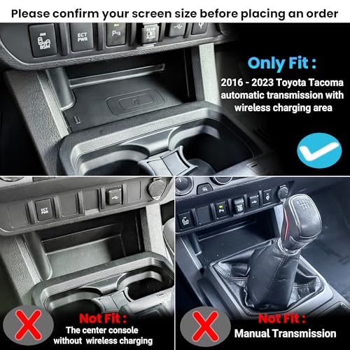 Center Console Organizer Compatible with 2016-2023 Toyota Tacoma Accessories, Insert Console Storage Box Tray (Only Fit Automatic Transmission with Wireless Charging Area)