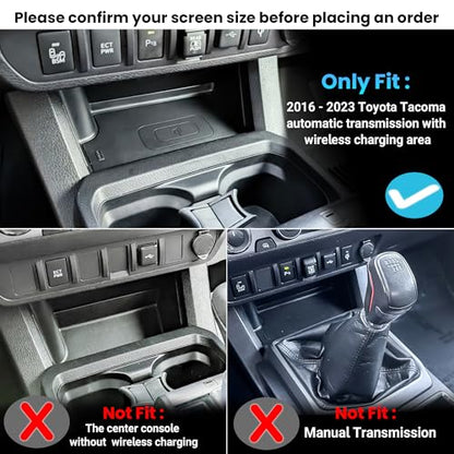 Center Console Organizer Compatible with 2016-2023 Toyota Tacoma Accessories, Insert Console Storage Box Tray (Only Fit Automatic Transmission with Wireless Charging Area)
