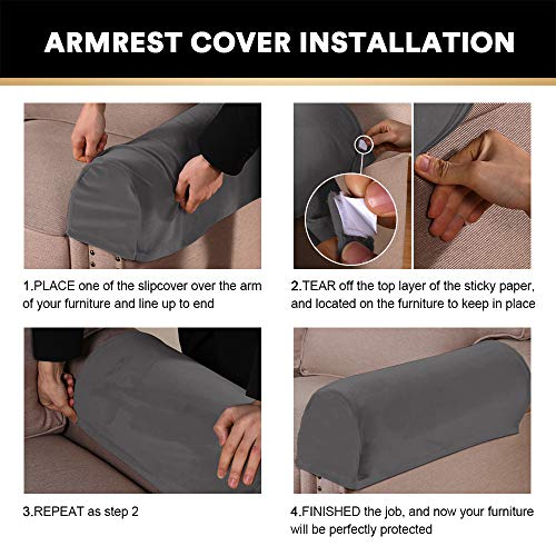 PrinceDeco 4 Pack Thick Velvet Stretch Armrest Covers for Chairs, Sofas & Armchairs - Non Slip, Grey - color: Grey