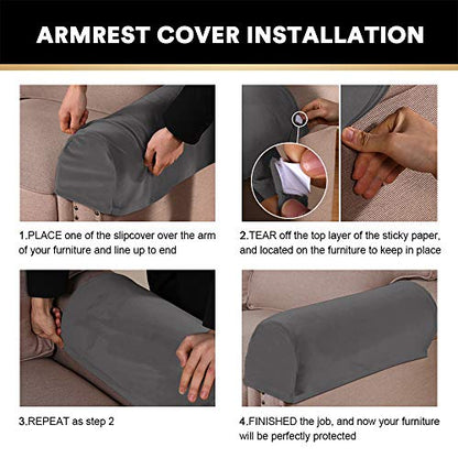 PrinceDeco 4 Pack Thick Velvet Stretch Armrest Covers for Chairs, Sofas & Armchairs - Non Slip, Grey - color: Grey