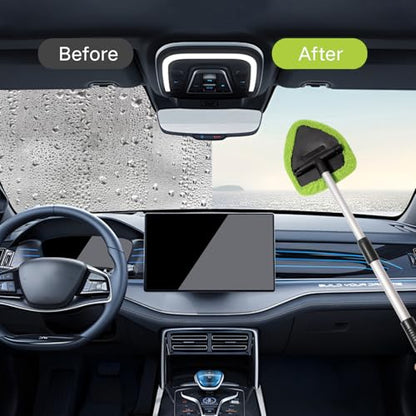 Qydipclin 10pcs Windshield Cleaning Tool Inside Car Window Cleaner Wash Kit with 4 Reusable Microfiber Pads 1 Spray Bottle and Extendable Handle Interior Auto Glass Wiper Kit, Green - color: Green