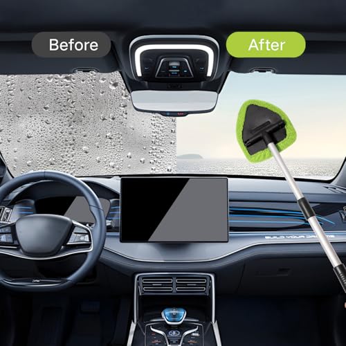 Qydipclin 10pcs Windshield Cleaning Tool Inside Car Window Cleaner Wash Kit with 4 Reusable Microfiber Pads 1 Spray Bottle and Extendable Handle Interior Auto Glass Wiper Kit, Multicolor - color: Blue & Green & Gray & Red