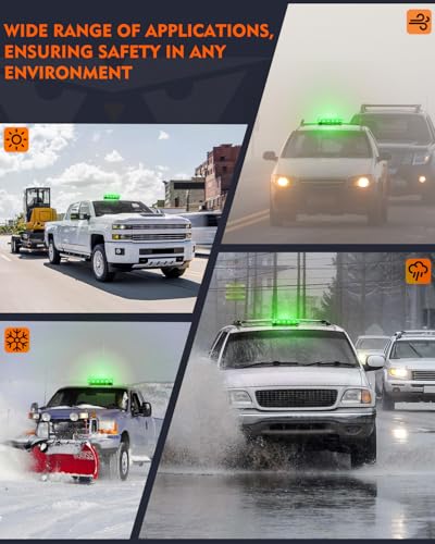 LUMENIX LED Roof Top Strobe Beacon Light Bar Rooftop Security Warning Emergency Flashing Plow Lights for Construction Vehicles Tow Commercial Trucks Postal Cars Snowplow - Green - color: Green