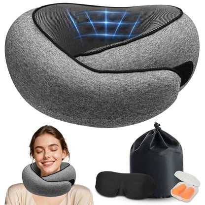 Travel Pillows for Airplanes,360° Support Stowable Travel Pillow, Neck Pillow Airplane with Memory Foam Portable Travel Neck Pillow for Traveling, Suitable for Airplanes, Offices, and Cars