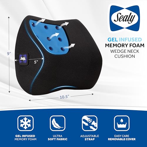 Sealy Ergonomic Car Neck Cushion – Memory Foam Neck Pillow for Car or Office Chair, Travel Neck Pillow, - color: Black