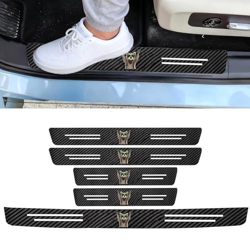 Raccoon 5PCS Car Door Sill Protector,Carbon Fiber Leather Door Sill Sticker,Decor Doors Sill Scuff Plate Sticker for All Car Models,Raccoons Gifts for Men Women,Raccoon Car Accessories Decor - color: Raccoon Rock