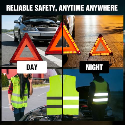XOOL Emergency Warning Triangle Kit – Roadside Safety Kit with Reflective Warning Triangles, High-Visibility Safety Vests, Storage Bag & Gloves for Car Breakdowns & Emergencies - color: 5Pack-Safety Triangle Warning Kit