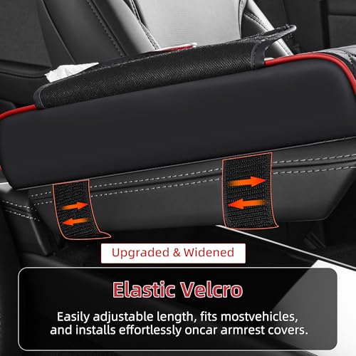 5 in 1 Car Center Console Cover, Armrest Pad with 2 Storage Pockets, Cup Holder, Tissue Box Slot, Phone Holder, Universal Car Interior Organizer (Black with Red Stitching) - color: Black with Red Stitching