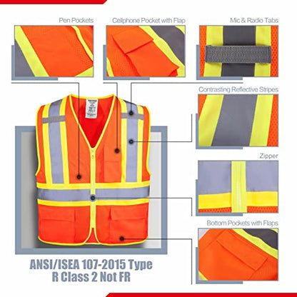 KAYGO Safety Vest with Pockets - High Visibility Reflective Vest ANSI Class 2 Construction Vest - color: Orange, size: Medium