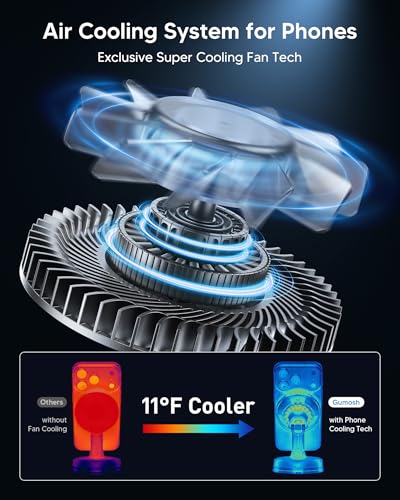 Qi2.2 25W MagSafe Car Mount Charger, [Phone Cooling Fan＆RGB Lights] Wireless Car Charger with 78+LBS Vacuum Suction, 360°Rotatable Magnetic Car Phone Holder with 63w Adaper for iPhone 17-12 Series